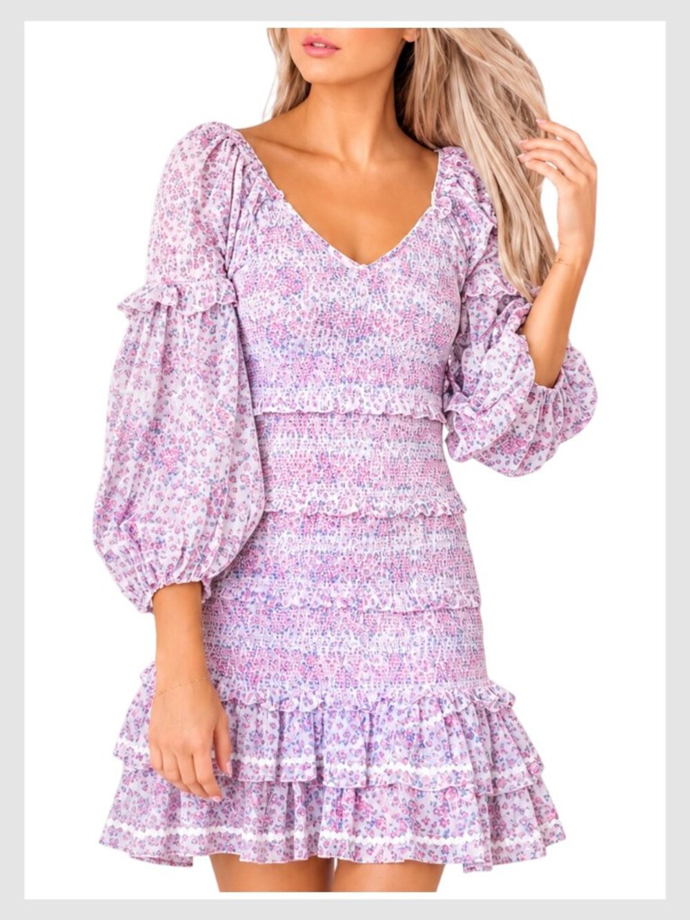 LoveShackFancy Ensley Mini Dress Candy Heart Smocked Puff Sleeve S